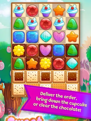 Sweet Candies 2: Auftrag mit Cupcake und Schokoladenfeldern